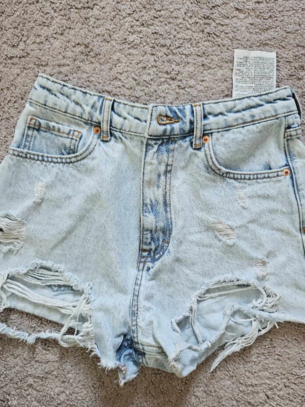 Zara Distressed High Waist Denim Cutoff Shorts Light Acid Wash Frayed Hem M/29